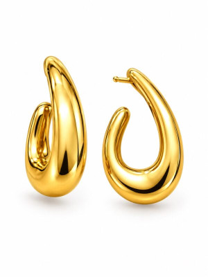 Altın Renk Bombeli Damla Halka Çelik Küpe – 316L Paslanmaz Kararmaz Kadın Halka Küpe