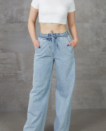 Kadın Beli Lastikli Rahat Kesim Kot Pantolon