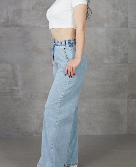 Kadın Beli Lastikli Rahat Kesim Kot Pantolon