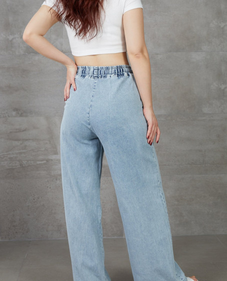 Kadın Beli Lastikli Rahat Kesim Kot Pantolon