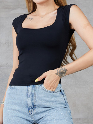 Kadın U Yaka Kısa Kol Likralı Body