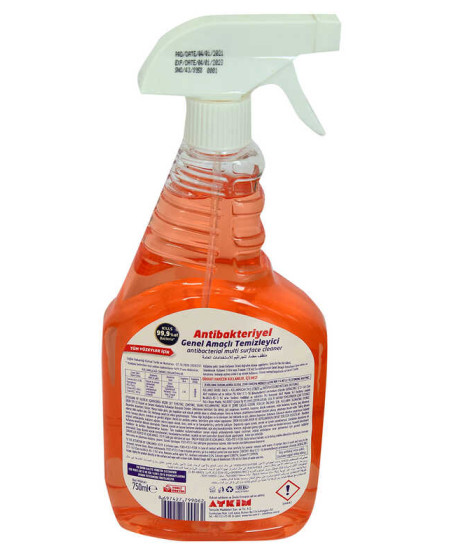 Antibakteriyel Genel Amaçlı Temizleyici Tüm Yüzeyler İçin Turuncu Spreyli 750 ML