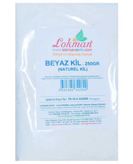Beyaz Kil Öğütülmüş Doğal Saf Naturel 250 Gr Paket