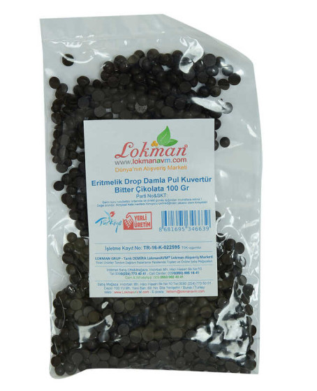 Bitter Çikolata Eritmelik Drop Damla Pul Kuvertür 100 Gr Paket