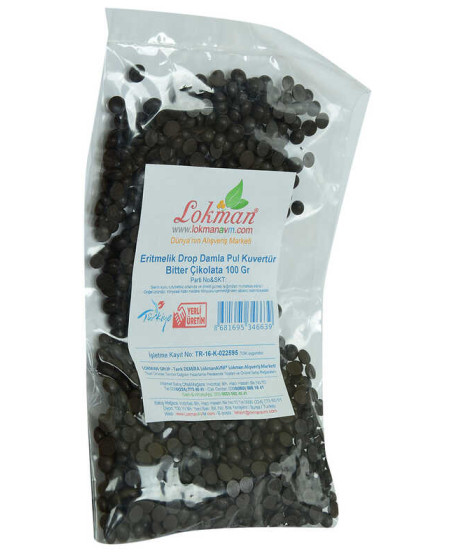Bitter Çikolata Eritmelik Drop Damla Pul Kuvertür 100 Gr Paket