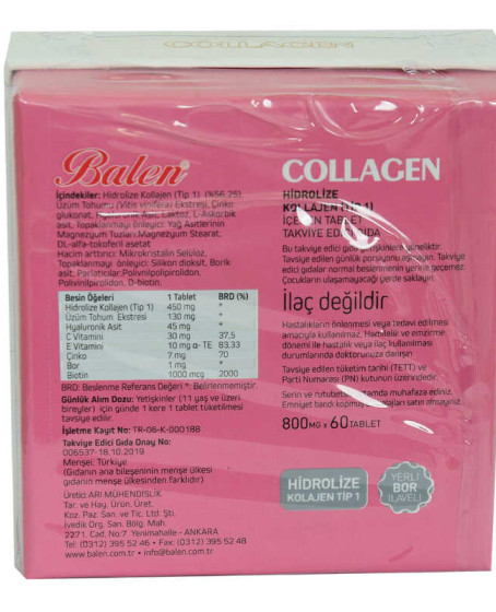 Collagen Hidrolize Kollajen Tip1 İçeren Tablet 800 Mg X 60 Tablet