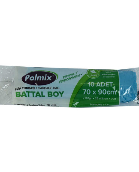 Çöp Torbası Battal Boy 70x90Cm 140Gr 25Mikron 70Lt Mavi Rulo 10 Adet