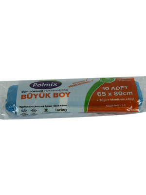 Çöp Torbası Büyük Boy 65x80Cm 70Gr 14Mikron 50Lt Mavi Rulo 10 Adet