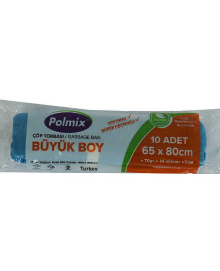 Çöp Torbası Büyük Boy 65x80Cm 70Gr 14Mikron 50Lt Mavi Rulo 10 Adet Çöp Torbası Büyük Boy 65x80Cm 70Gr 14Mikron 50Lt Mavi Rulo 10 Adet
