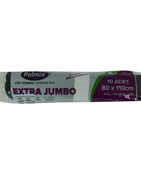 Çöp Torbası Extra Jumbo Boy 80x110Cm 300Gr 39Mikron 90Lt Siyah Rulo 10 Adet Çöp Torbası Extra Jumbo Boy 80x110Cm 300Gr 39Mikron 90Lt Siyah Rulo 10 Adet