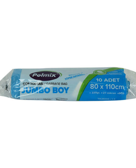Çöp Torbası Jumbo Boy 80x110Cm 220Gr 27Mikron 90Lt Mavi Rulo 10 Adet