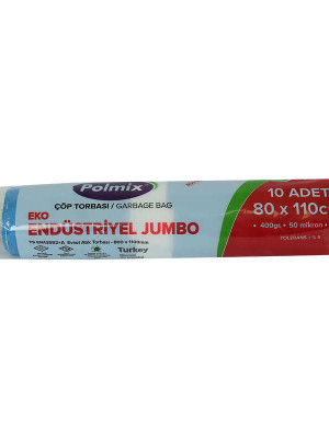 Çöp Torbası Jumbo Boy 80x110Cm 400Gr 50Mikron 90Lt Mavi Rulo 10 Adet