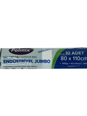 Çöp Torbası Jumbo Boy 80x110Cm 500Gr 62Mikron 90Lt Siyah Rulo 10 Adet