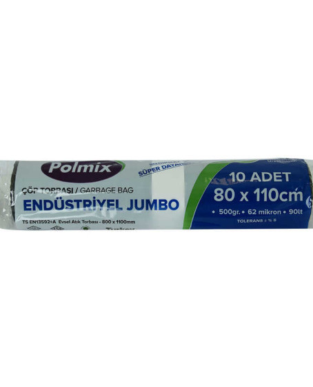 Çöp Torbası Jumbo Boy 80x110Cm 500Gr 62Mikron 90Lt Siyah Rulo 10 Adet Çöp Torbası Jumbo Boy 80x110Cm 500Gr 62Mikron 90Lt Siyah Rulo 10 Adet