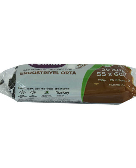 Çöp Torbası Orta Boy 55x60Cm 150Gr 25Mikron 30Lt Siyah Rulo 20 Adet
