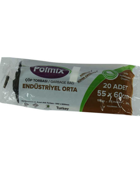 Çöp Torbası Orta Boy 55x60Cm 150Gr 25Mikron 30Lt Siyah Rulo 20 Adet