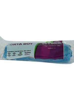 Çöp Torbası Orta Boy 55x60Cm 70Gr 11Mikron 30Lt Mavi Rulo 20 Adet