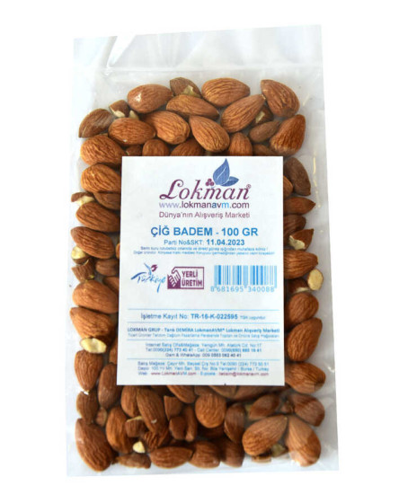 Doğal Çiğ Tatlı Badem 100 Gr Paket