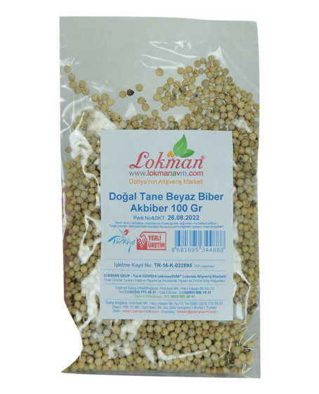Doğal Tane Akbiber Beyaz Biber Beyaz Karabiber 100 Gr Paket