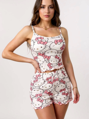 Hello Kitty Baskılı Askılı Şortlu Pijama