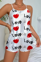 Love Desenli  Saten Şortlu Gecelik