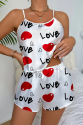 Love Desenli  Saten Şortlu Gecelik