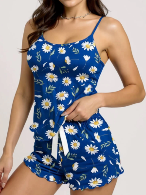 Papatya Desenli  Askılı Şortlu Pijama