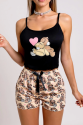 Ayıcık Desenli Askılı Şortlu Kadın Pijama