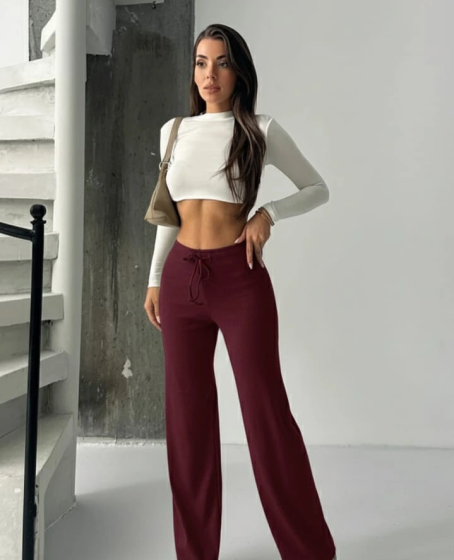 Fit comfort bej salaş pantolon bordo