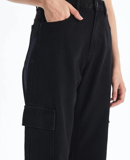 Kargo cep jeans pantolon siyah