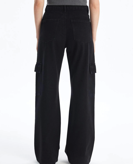 Kargo cep jeans pantolon siyah