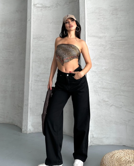 Palazzo straight enzim süper taş yıkama jeans pantolon siyah Palazzo straight enzim süper taş yıkama jeans pantolon siyah