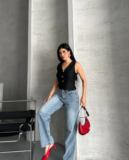 Palazzo straight kar yıkama jeans pantolon mavi Palazzo straight kar yıkama jeans pantolon mavi