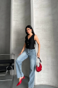 Palazzo straight kar yıkama jeans pantolon mavi Palazzo straight kar yıkama jeans pantolon mavi