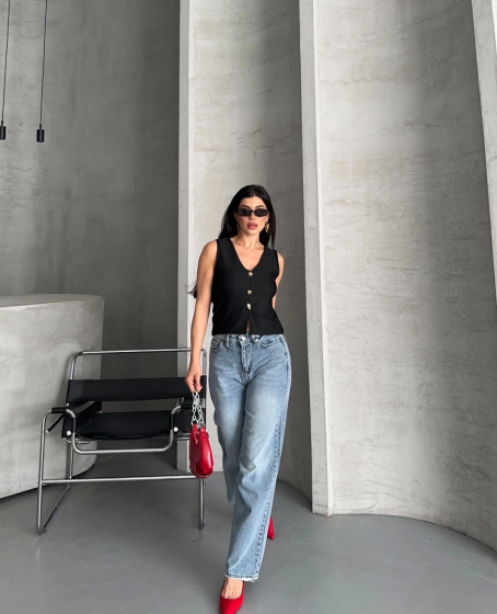 Palazzo straight kar yıkama jeans pantolon mavi Palazzo straight kar yıkama jeans pantolon mavi