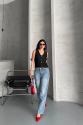 Palazzo straight kar yıkama jeans pantolon mavi Palazzo straight kar yıkama jeans pantolon mavi