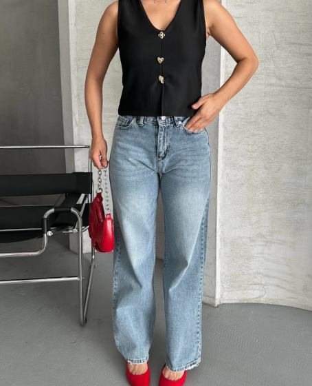 Palazzo straight kar yıkama jeans pantolon mavi Palazzo straight kar yıkama jeans pantolon mavi