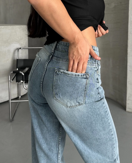 Palazzo straight kar yıkama jeans pantolon mavi Palazzo straight kar yıkama jeans pantolon mavi