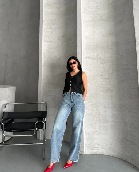Palazzo straight kar yıkama jeans pantolon mavi Palazzo straight kar yıkama jeans pantolon mavi
