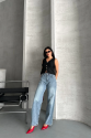 Palazzo straight kar yıkama jeans pantolon mavi Palazzo straight kar yıkama jeans pantolon mavi