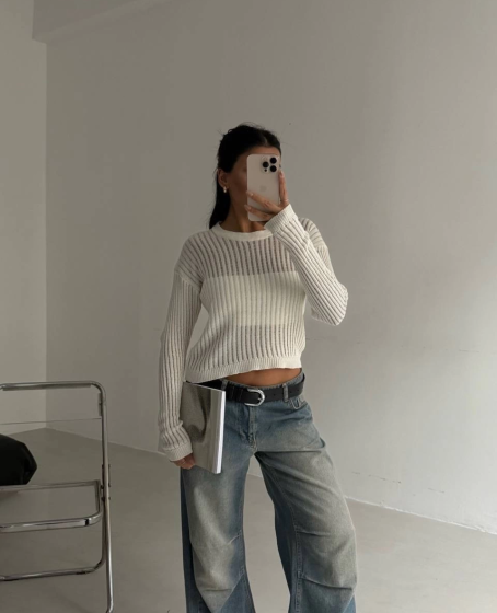 Triko transparent bluz beyaz Triko transparent bluz beyaz