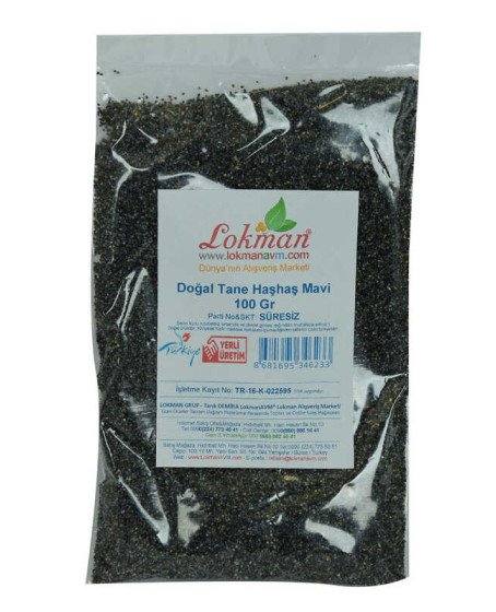 Haşhaş Tohumu Tane Doğal Mavi 100 Gr Paket