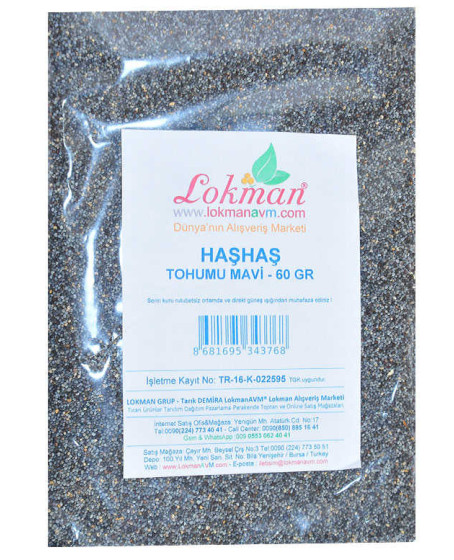 Haşhaş Tohumu Tane Doğal Mavi 60 Gr Paket