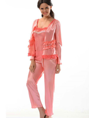 Nar Çiçeği Saten Pijama Takımı Nar Çiçeği Saten Pijama Takımı