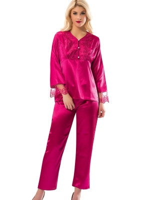 Fuşya Saten Pijama Takımı Fuşya Saten Pijama Takımı