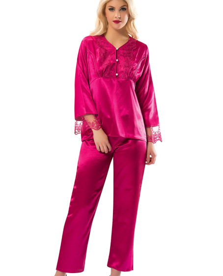Fuşya Saten Pijama Takımı Fuşya Saten Pijama Takımı