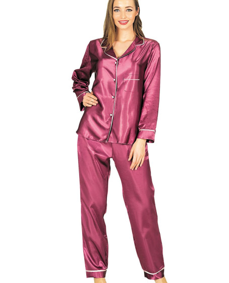 Mor Saten Pijama Takımı