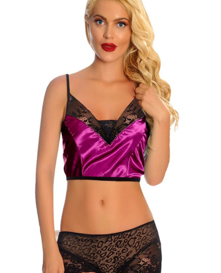 Mor Saten Dantelli Babydoll Şortlu Takım Mor Saten Dantelli Babydoll Şortlu Takım