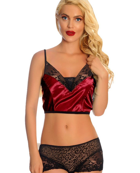 Bordo Saten Dantelli Babydoll Şortlu Takım Bordo Saten Dantelli Babydoll Şortlu Takım