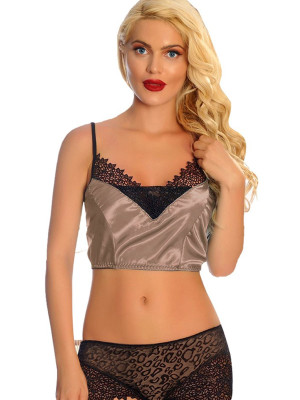 Vizon Saten Dantelli Babydoll Şortlu Takım